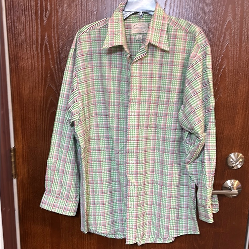 Jacob Miller Shirtmaker Men's Green and Pink Plaid Shirt EUC Lg